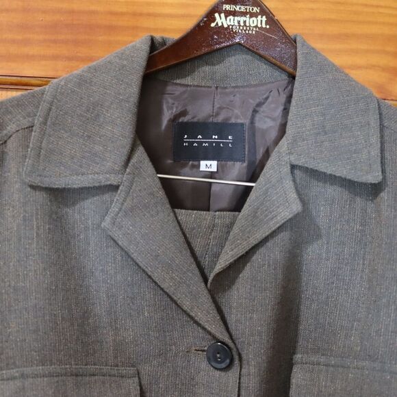 Jane Hamill Vintage Long Line Blazer & Skirt Suit 80s Cold War Belted 12 - Picture 2 of 15